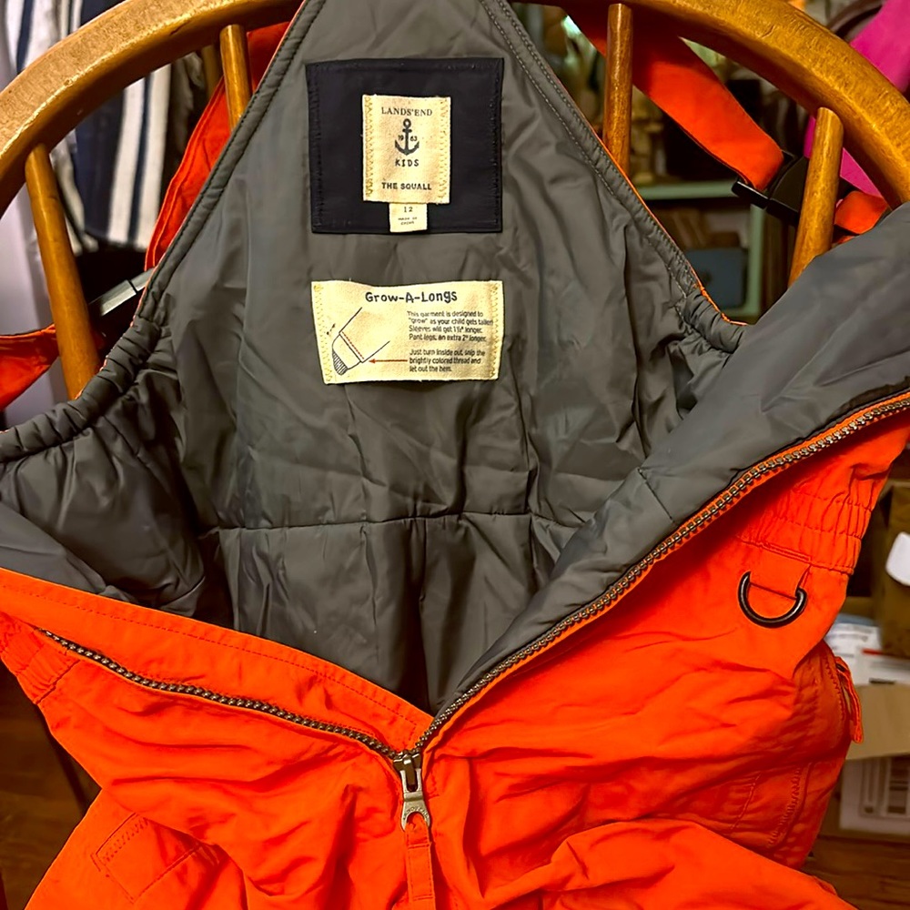 Lands end orange kids size 12 snow bibs